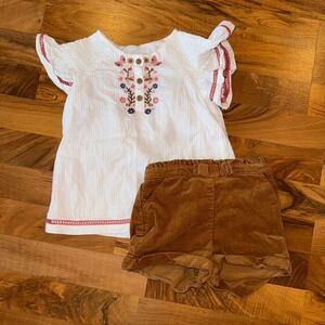 Haute Hippie Kids Outfit Set, Girls 5T, Floral Embroidered Top & Corduroy Shorts